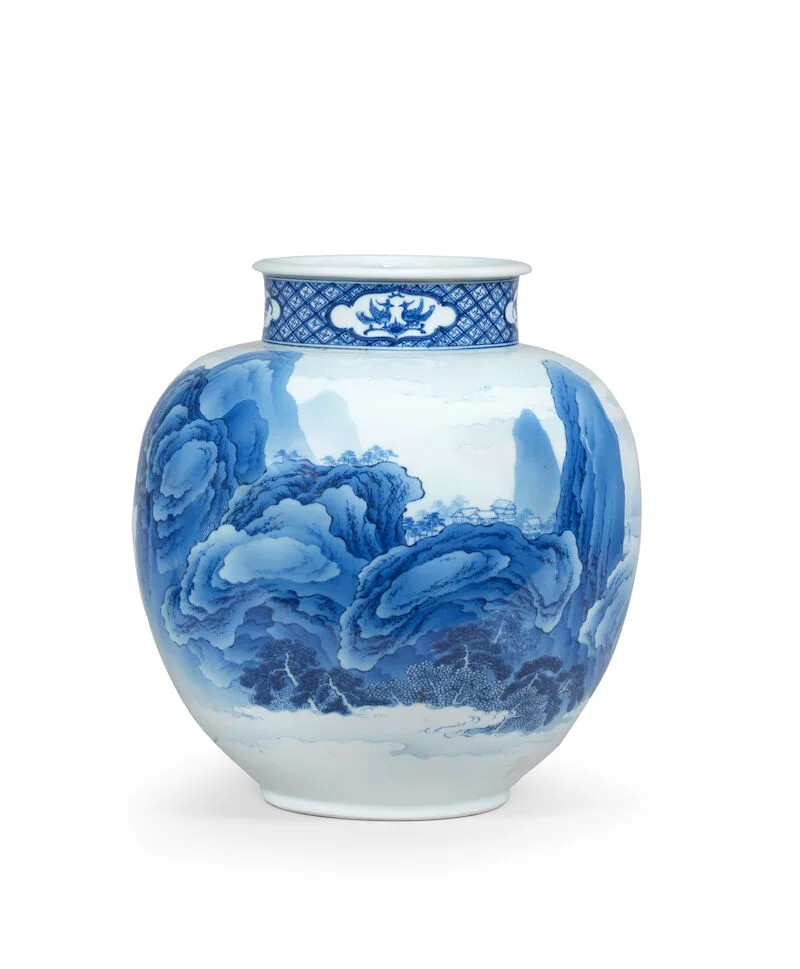 A large baluster blue-and-white porcelain vase By Makuzu Kozan, Meiji era (1868-