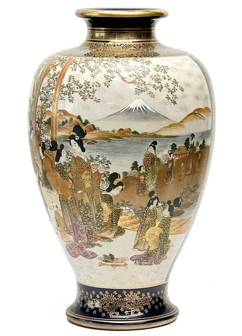 Japanese Satsuma Kozan Large Hand Painted Porcelain Vase 18.5 inches tall Meiji 