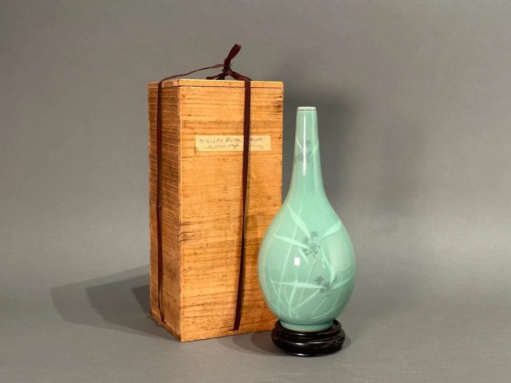 Japanese Celadon Porcelain Vase by Makuzu Kozan