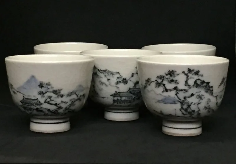 Set of Five Makuzu Kozan Studio Tea Cups