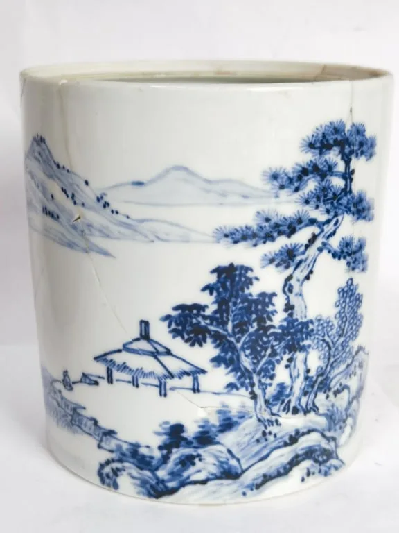 Antique Japanese Porcelain B&W Brush Pot, after